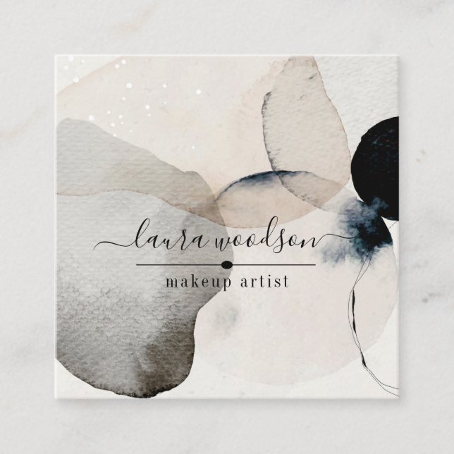 Abstract Earthy Watercolor Shapes Makeup Artist Square Business Card (Front)