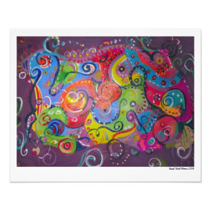 Abstract eggplant and colour swirl painting on photo print
