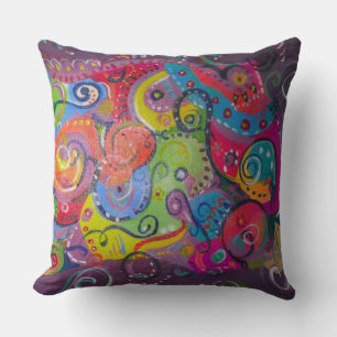 Abstract eggplant and colour swirl painting on throw pillow