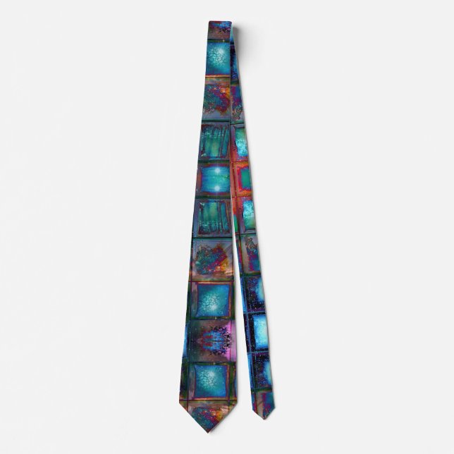 Abstract electric cool blue  geometric squares  tie (Front)