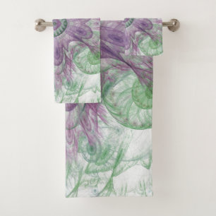 Abstract Electric Jellyfish - purple and green Bath Towel Set