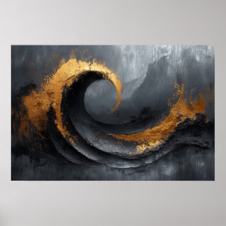 Abstract Elegance: Black, Gold, and Grey Art Poster