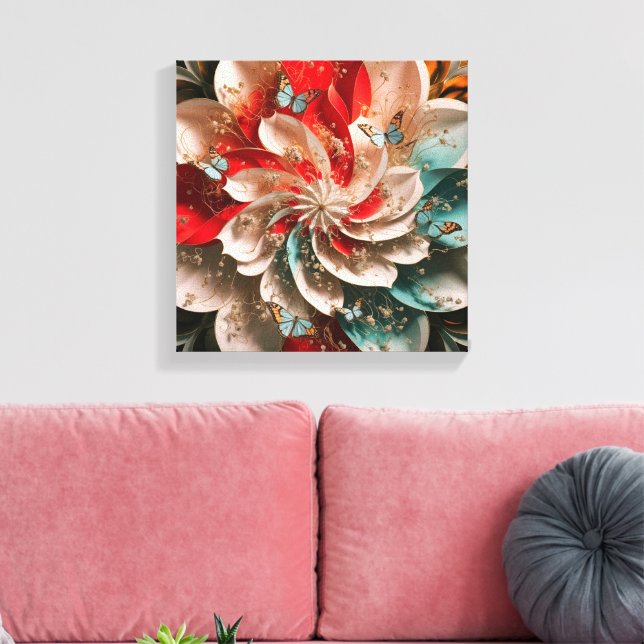 Abstract Elegance: Enigmatic Woman in Poppy Hues  Canvas Print (Insitu(LivingRoom))