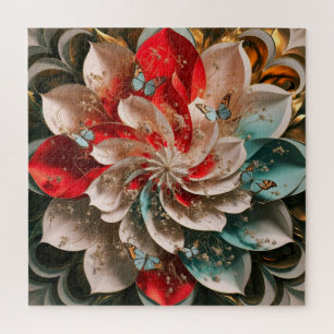 Abstract Elegance: Enigmatic Woman in Poppy Hues  Jigsaw Puzzle