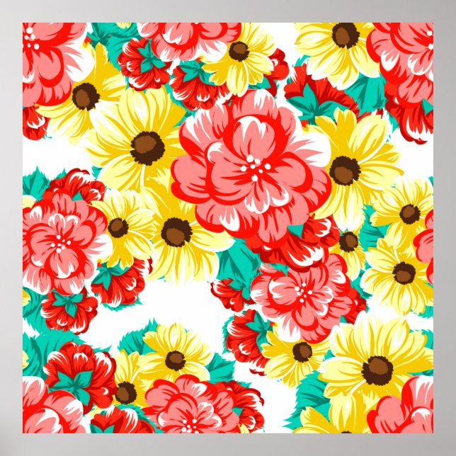 Abstract elegance seamless pattern with floral bac poster (Front)