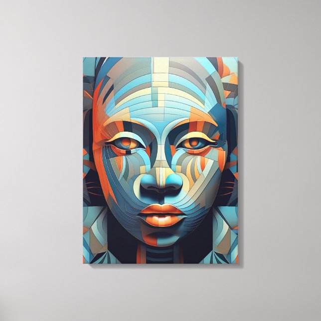 Abstract Elegance: Woman's Geometric Portrait Canvas Print (Front)