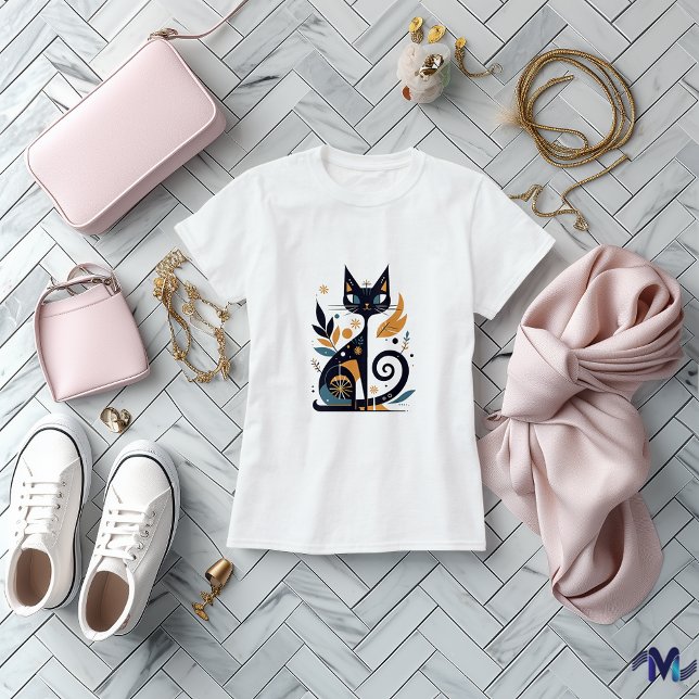 Abstract Elegant Cat Art Design T-Shirt (Creator Uploaded)