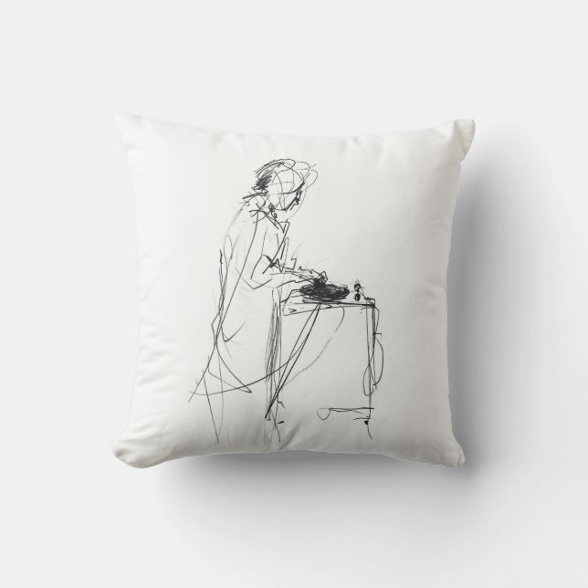 Abstract Elegant DJ Player Sketch Throw Pillow (Front)