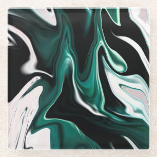 Abstract elegant fluid liquid marble flow texture glass coaster