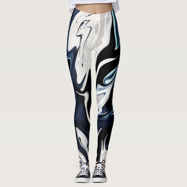 Abstract elegant fluid liquid marble flow texture leggings (Front)