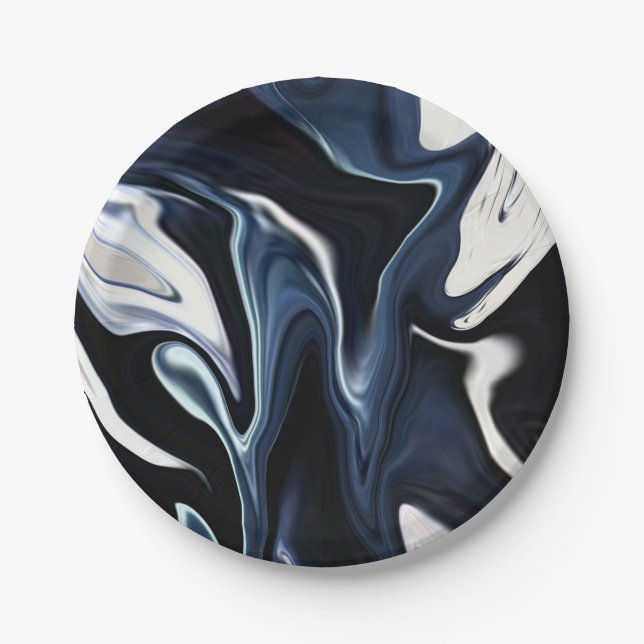 Abstract elegant fluid liquid marble flow texture paper plate (Front)
