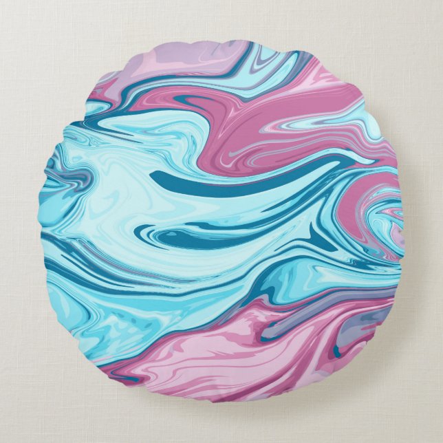 Abstract elegant fluid liquid marble flow texture round pillow (Front)