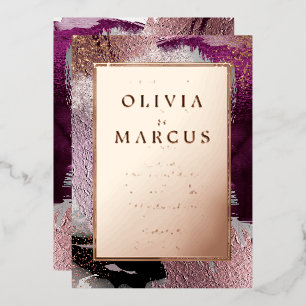 Abstract Elegant Gold Cassis Plum Brush Strokes