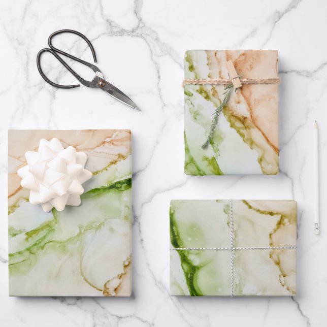 Abstract Elegant Jade Green Blush Peach Wrapping Paper Sheet (Front)