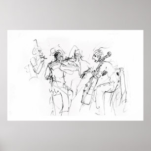 Abstract Elegant Jazz Band Sketch - Premium  Poster