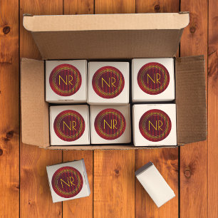 Abstract Elegant Masculine Red Yellow Monogrammed Classic Round Sticker