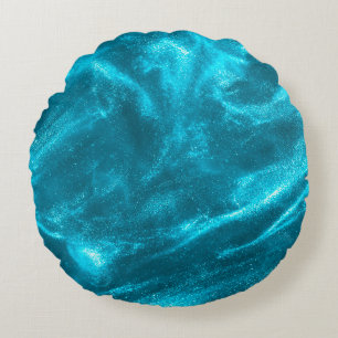 Abstract elegant mint blue glitter round pillow