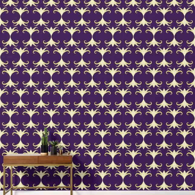 Abstract Elegant Modern Damask Dark Purple Stylish Wallpaper (Hallway)