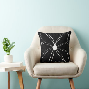 Abstract Elegant Modern Flower Art White on Black Throw Pillow