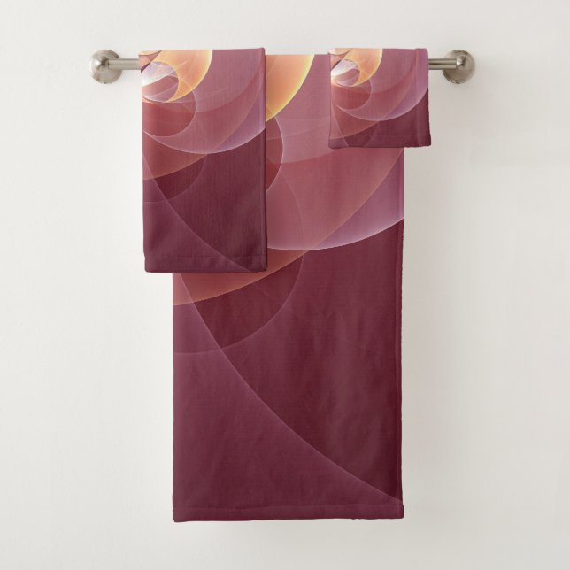 Abstract Elegant Modern Wine Red Fractal Art Bath Towel Set (Insitu)