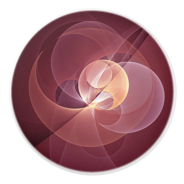 Abstract Elegant Modern Wine Red Fractal Art Ceramic Knob (Front)