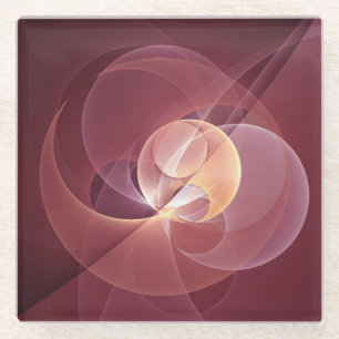 Abstract Elegant Modern Wine Red Fractal Art Glass Coaster