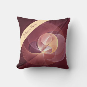 Abstract Elegant Modern Wine Red Fractal Art Name Throw Pillow