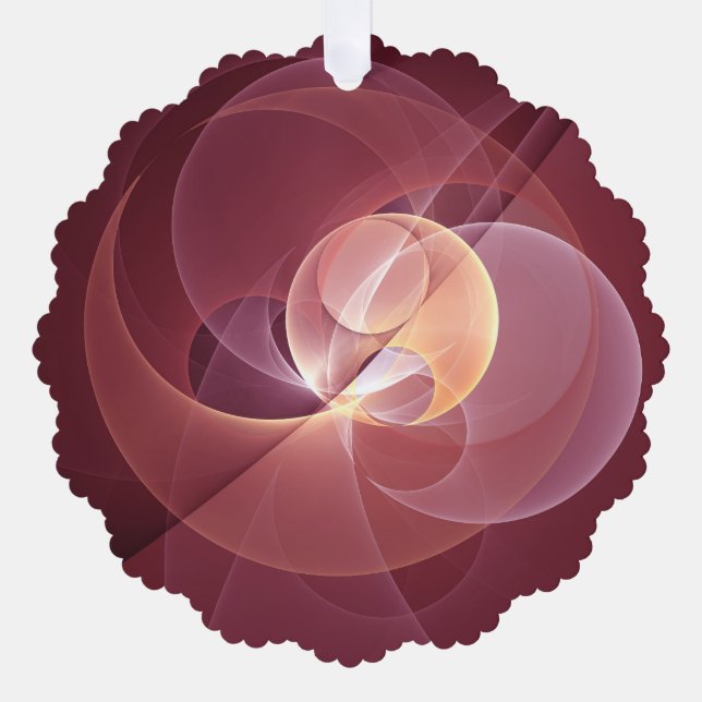 Abstract Elegant Modern Wine Red Fractal Art Ornament Card (Front)