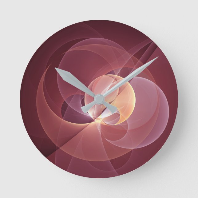 Abstract Elegant Modern Wine Red Fractal Art Round Clock (Front)
