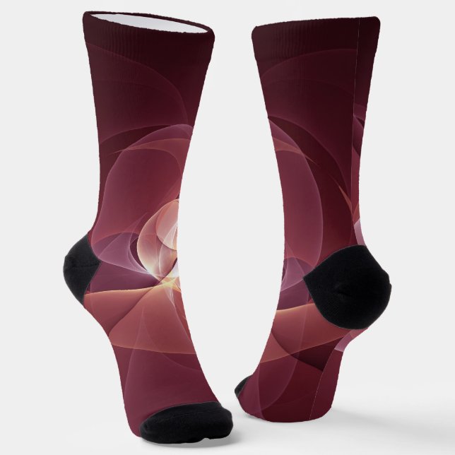 Abstract Elegant Modern Wine Red Fractal Art Socks (Angled)