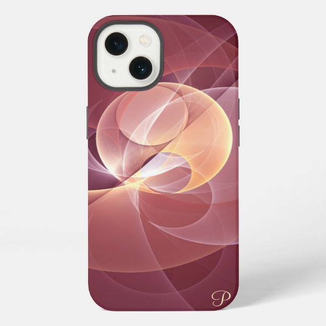Abstract Elegant Modern Wine Red Fractal Initials iPhone Case (Back)