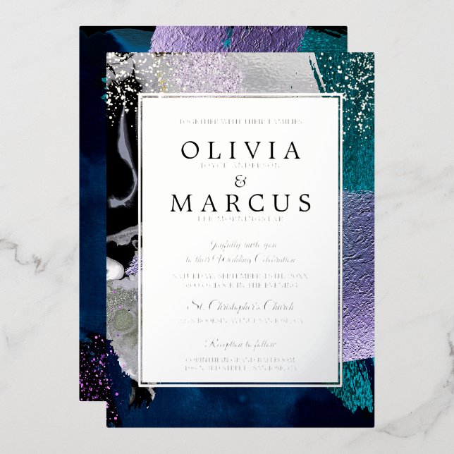 Abstract Elegant Teal Lilac Brush Strokes  (Front/Back)