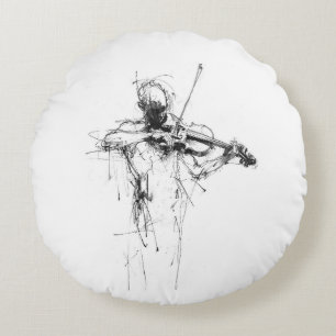 Abstract Elegant Violinist Round Pillow