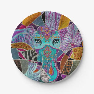 Abstract Elephant collage - mixed textures Paper Plate