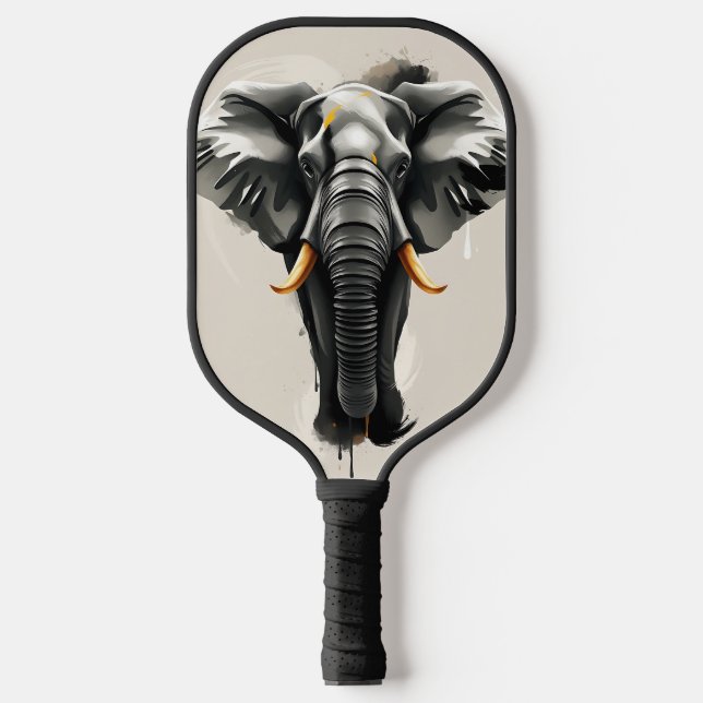 Abstract Elephant with Gold Tusks in Neutral Toned Pickleball Paddle (Front)