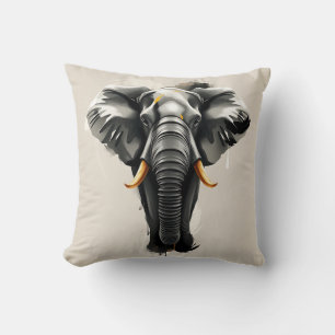 Abstract Elephant with Gold Tusks in Neutral Toned Throw Pillow