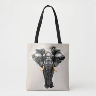 Abstract Elephant with Gold Tusks in Neutral Toned Tote Bag