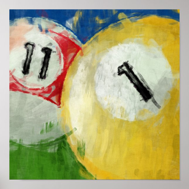 Abstract Eleven and One Ball Billiards Poster (Front)