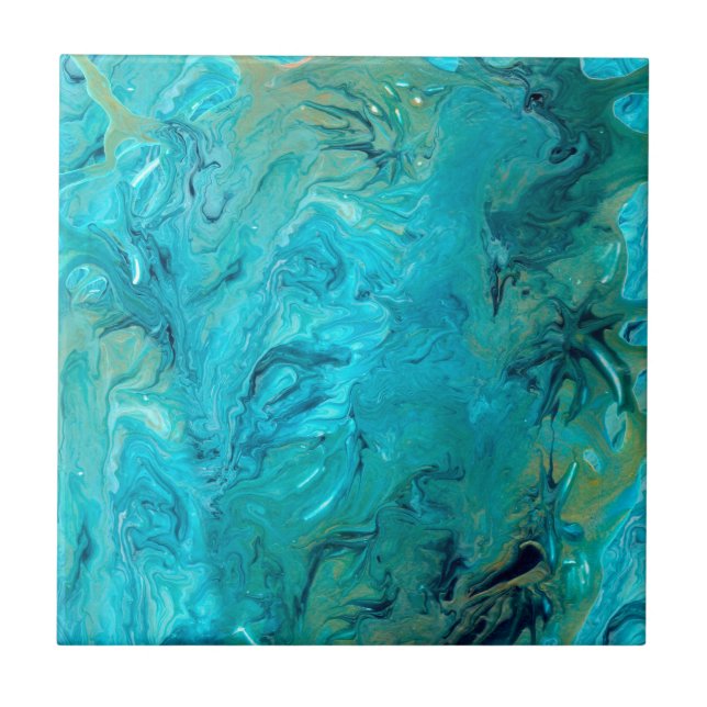 Abstract emerald fluid art faux marble  tile (Front)