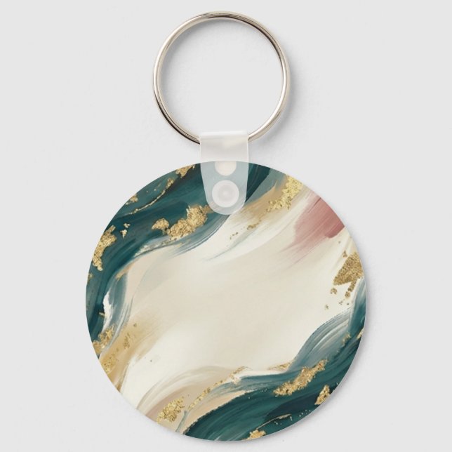 Abstract Emerald & Gold Marble Design Keychain (Front)