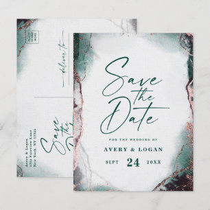 Abstract Emerald Green Wedding Save The Date Announcement Postcard