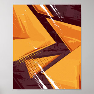 Abstract Energy in Orange Triangles & Dark Brown Poster