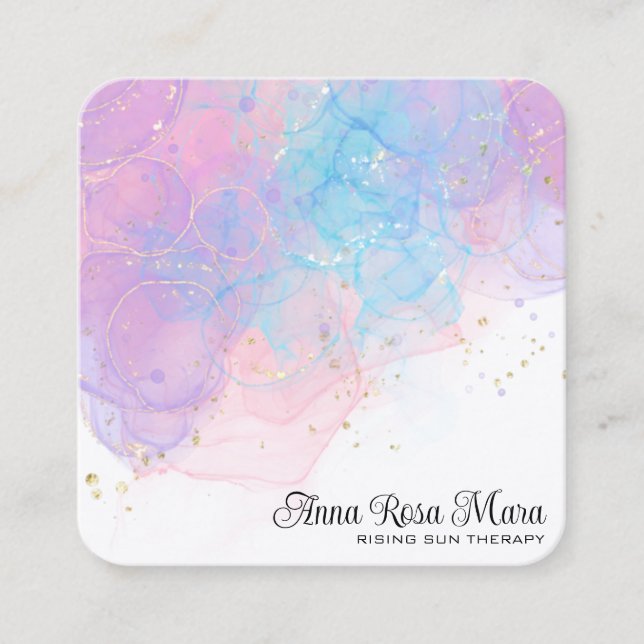 *~* Abstract Ethereal AP46 Magical Glitter QR Logo Square Business Card (Front)