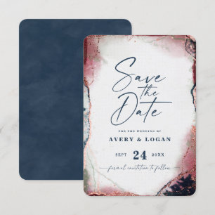 Abstract Ethereal Burgundy & Navy Blue Wedding Save The Date