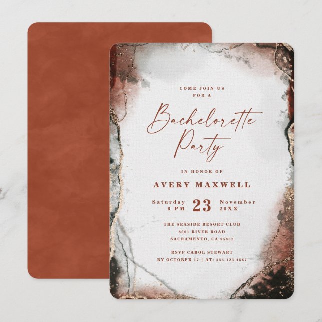 Abstract Ethereal Burnt Orange Bachelorette Party Invitation (Front/Back)