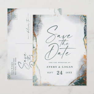 Abstract Ethereal Green Gold Wedding Save The Date Announcement Postcard