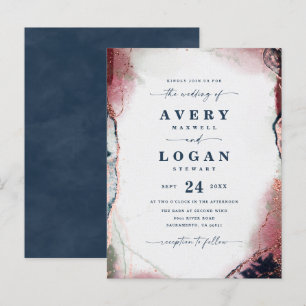 Abstract Ethereal Navy Burgundy Wedding Invitation