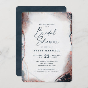 Abstract Ethereal Navy & Rose Gold Bridal Shower Invitation