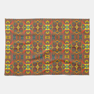Abstract Ethnic Bohemian Red Orange Yellow Kitchen Towel