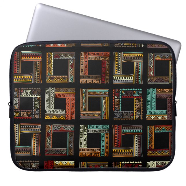 Abstract ethnic frames, seamless pattern laptop sleeve (Front)